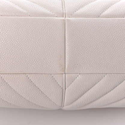 Chanel Caviar Chevron Quilted Large Puffy CC Flap White 10 of 11