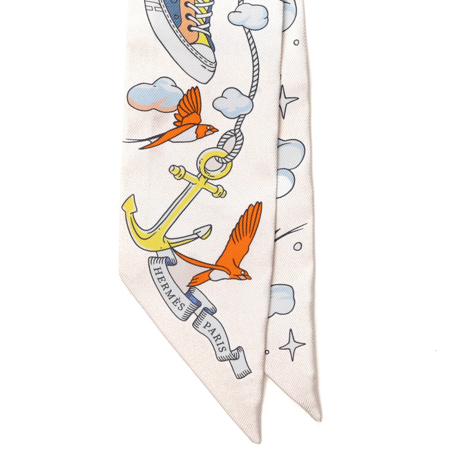 Hermes Silk Sur Mon Nuage Twilly Creme Bleu Ciel Orange 4 of 4