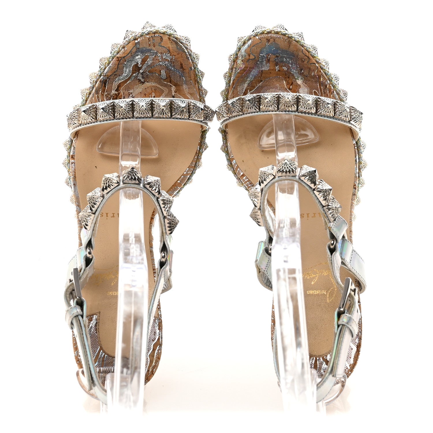Christian Louboutin Liege Laser Wavy Pira Ryad 110 Wedge Sandals 38 Silver 2 of 8
