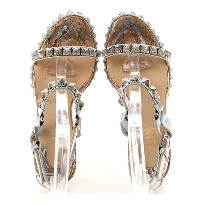 Christian Louboutin Liege Laser Wavy Pira Ryad 110 Wedge Sandals 38 Silver 2 of 8