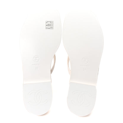 Chanel Goatskin CC Times Square Thong Sandals 38 White 6 of 10