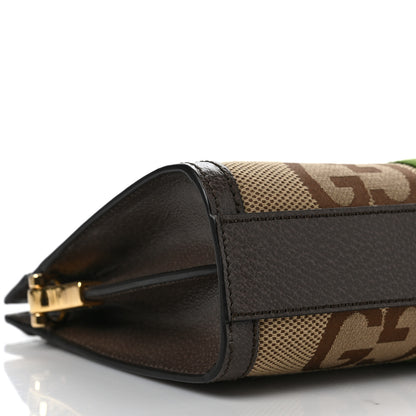 Gucci Monogram Jumbo GG Textured Dollar Calfskin Web Small Ophidia Chain Shoulder Bag Camel Ebony New Acero 8 of 9