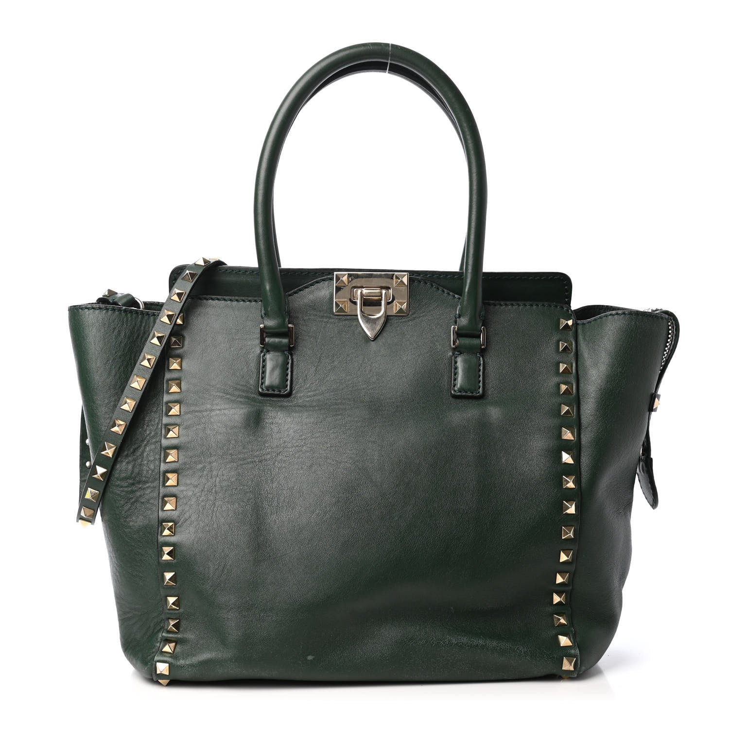 Valentino Garavani Vitello Rockstud Double Handle Tote Green 1 of 4