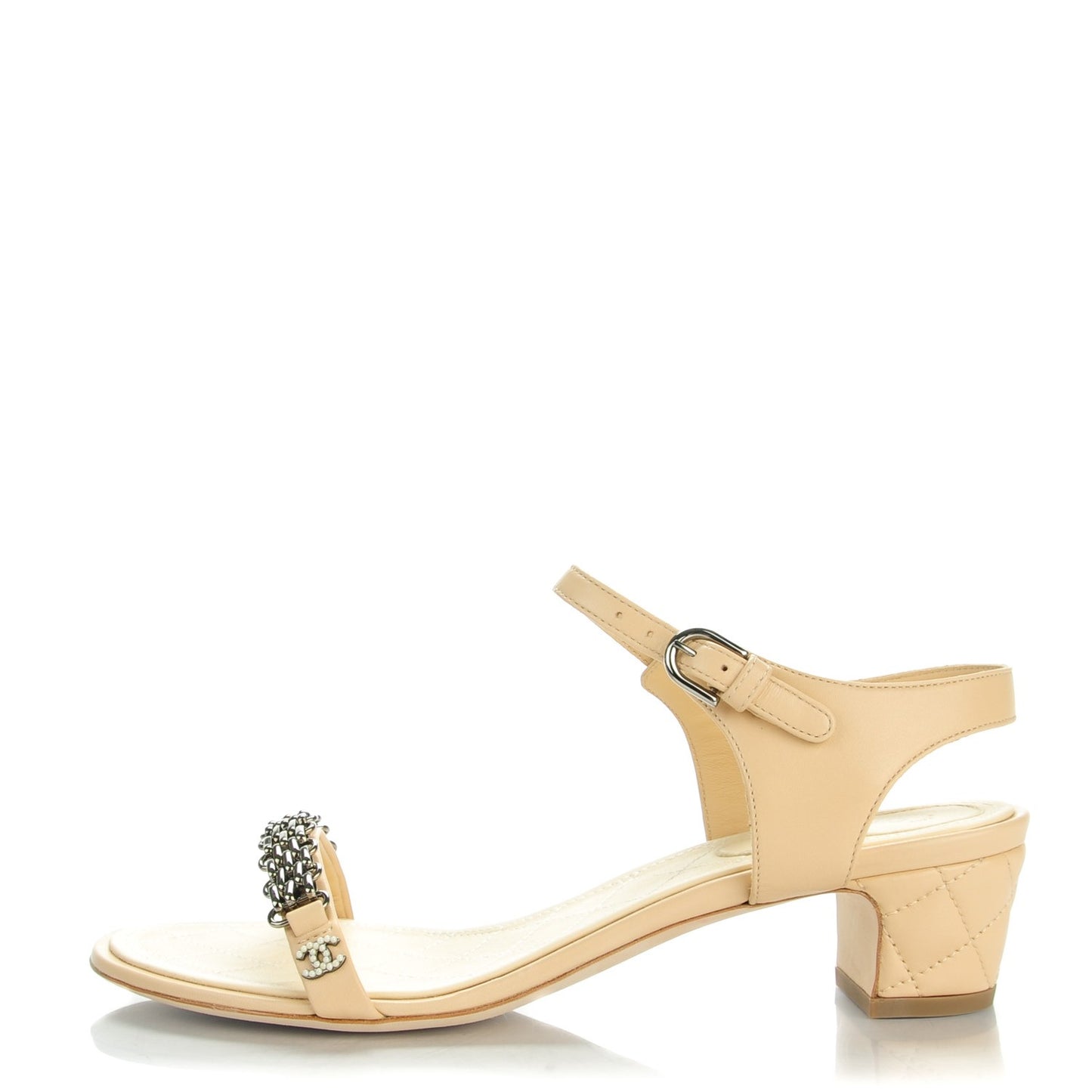 Lambskin Quilted Reissue Chain Pearl CC Sandals 39 Beige