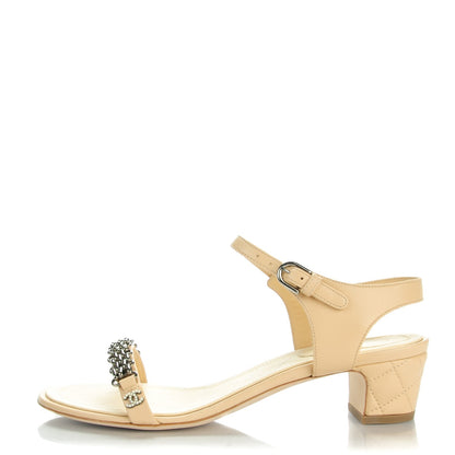 Chanel Lambskin Quilted Reissue Chain Pearl CC Sandals 39 Beige 1 of 9