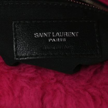 Saint Laurent Merino Shearling Lambskin Quilted Small Loulou Puffer Monogram Chain Satchel Fuchsia 5 of 8