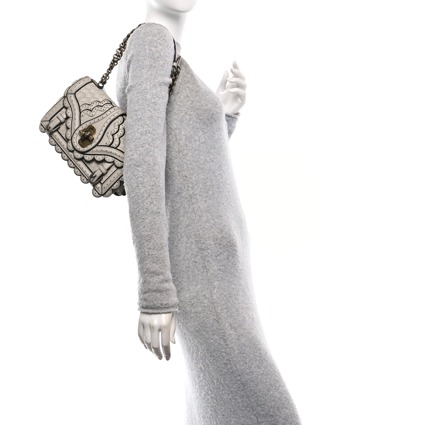 French Calfskin Intrecciato Wingtip City Knot Bag Light Grey