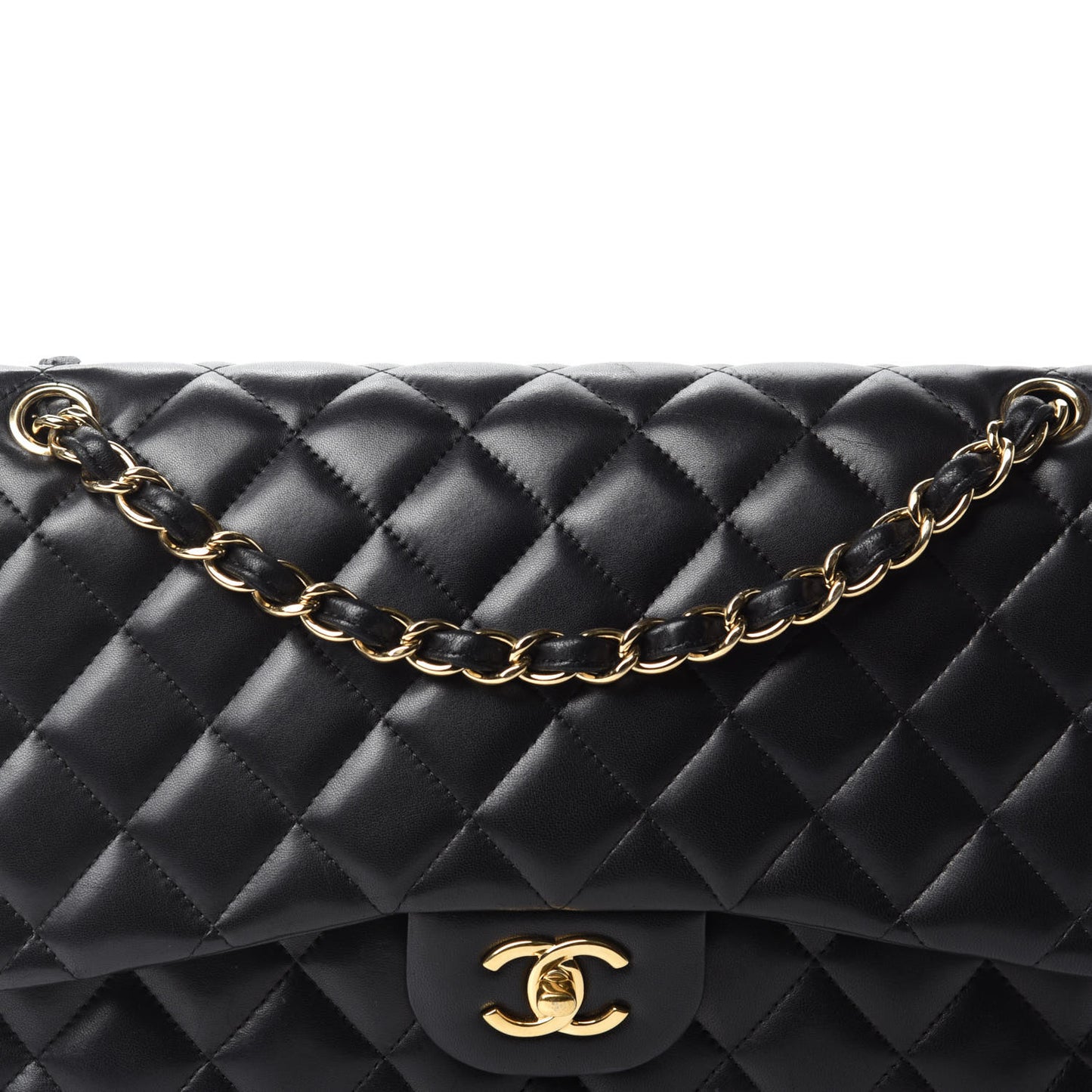 Lambskin Quilted Jumbo Double Flap Black