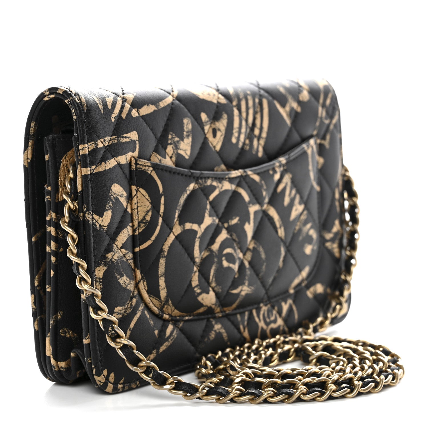 Chanel Calfskin Quilted Graffiti Pyramid Wallet On Chain WOC Black 3 of 12