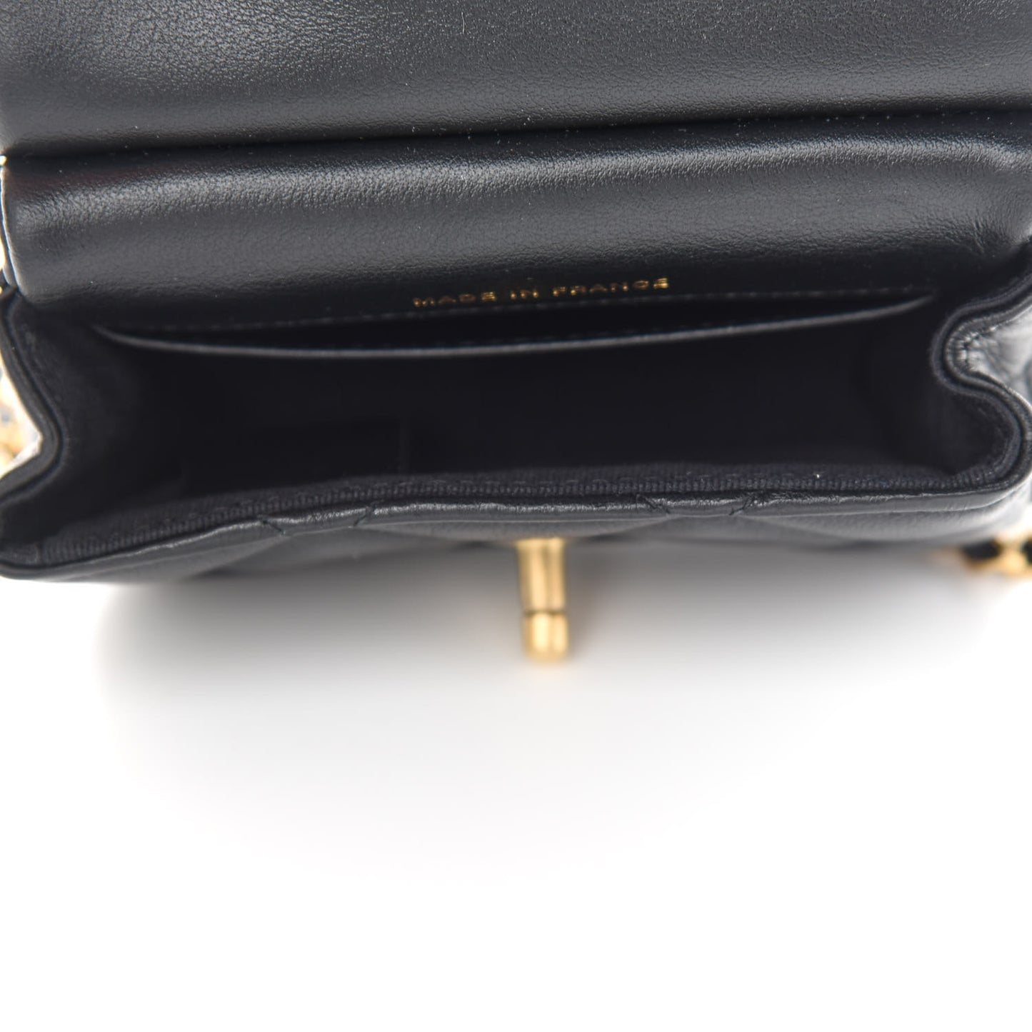 Calfskin Quilted Lady Handle Flap Card Holder With Chain Black