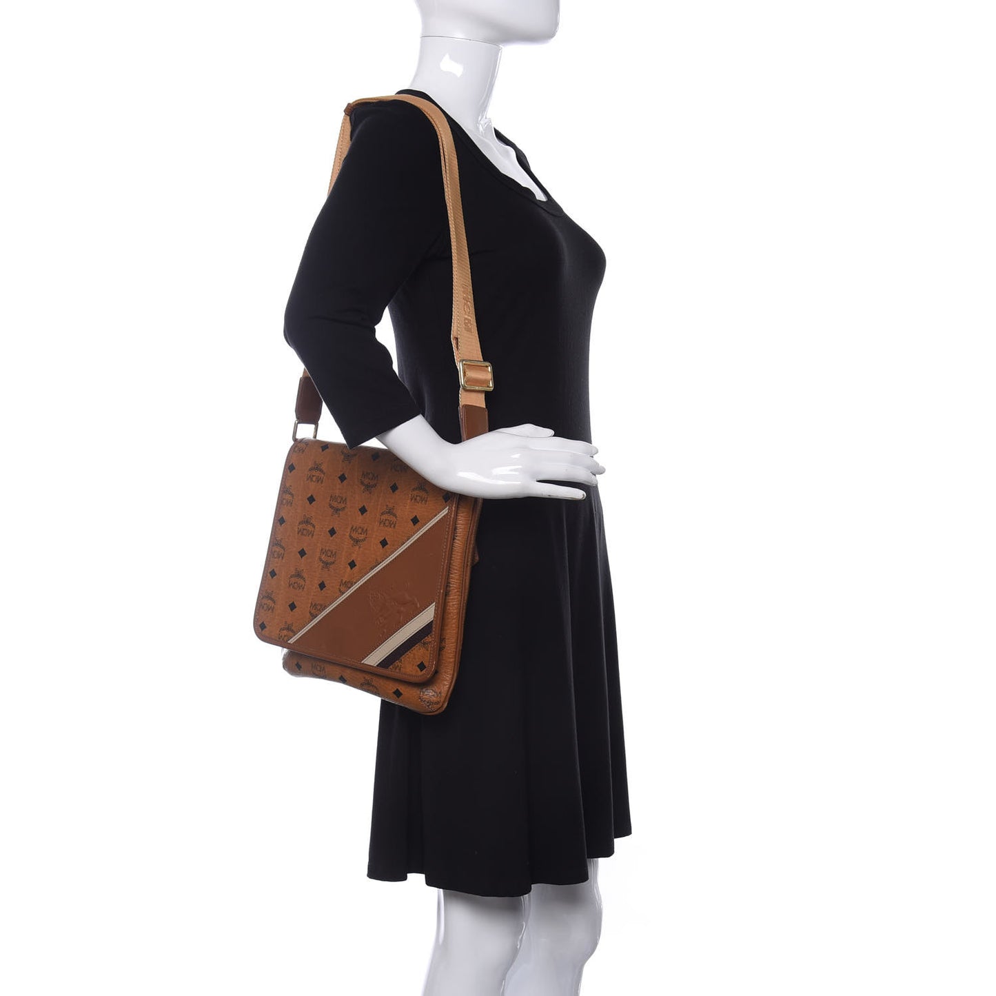 Calfskin Visetos Small Munich Lion Messenger Cognac