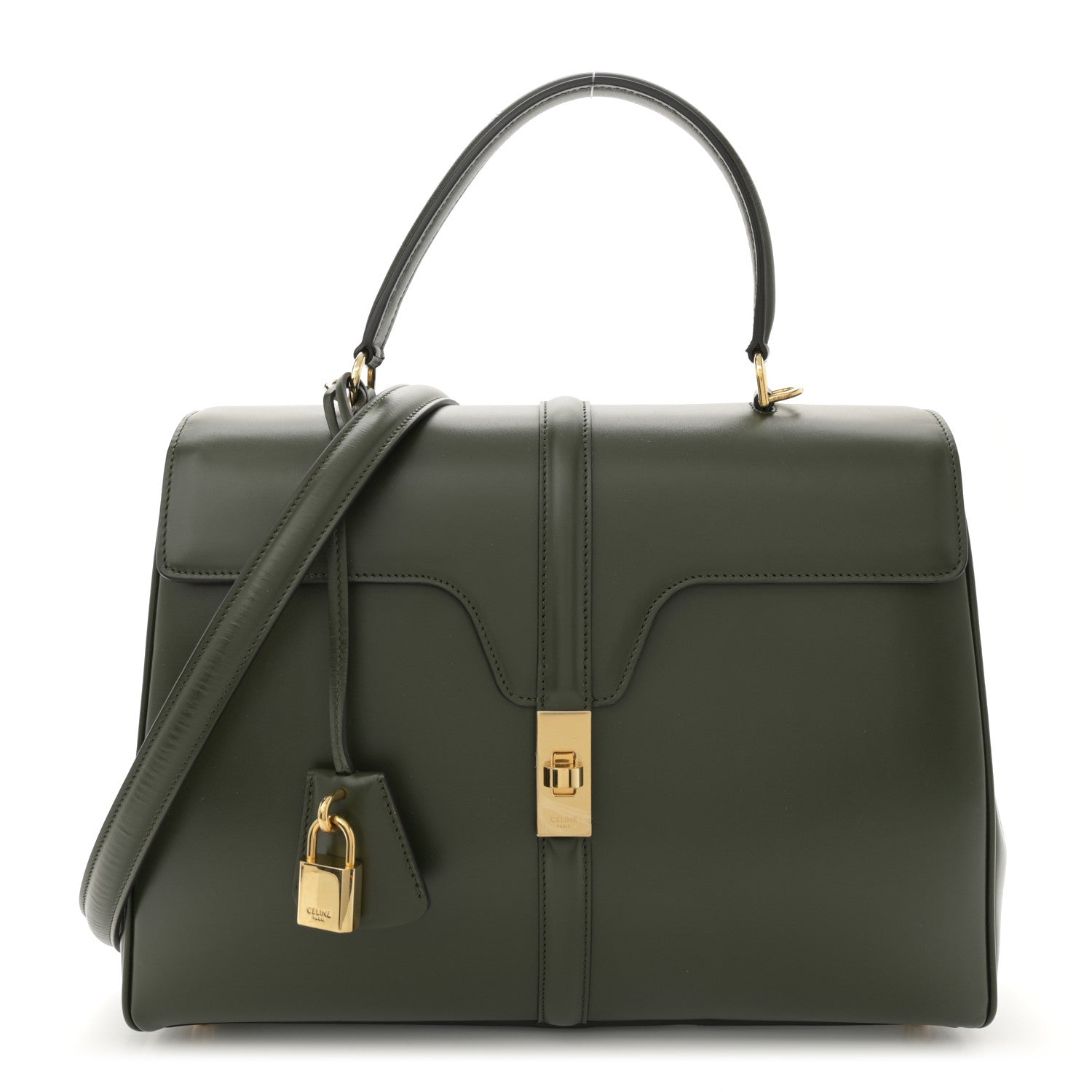 Celine Satinated Calfskin Medium 16 Top Handle Bag Khaki 1 of 12