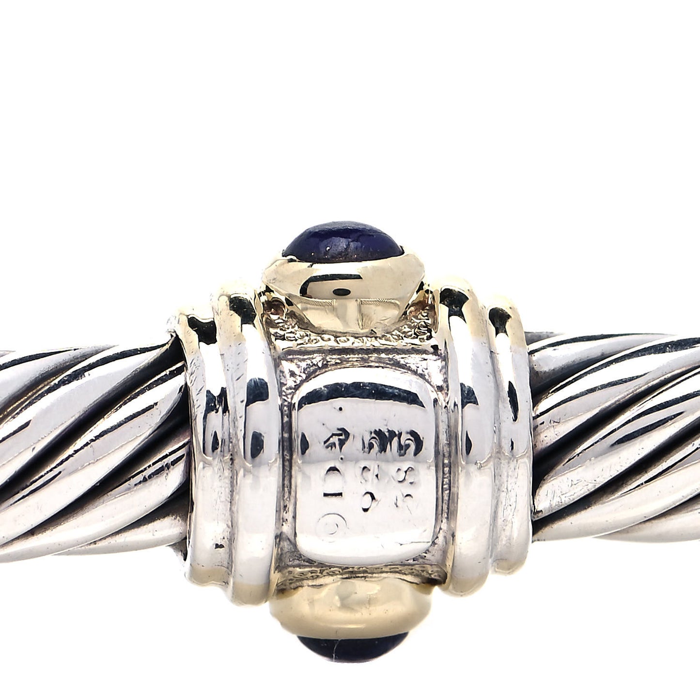 Sterling Silver 14K Yellow Gold Blue Topaz Lapis Lazuli 5mm Cable Renaissance Station Bracelet