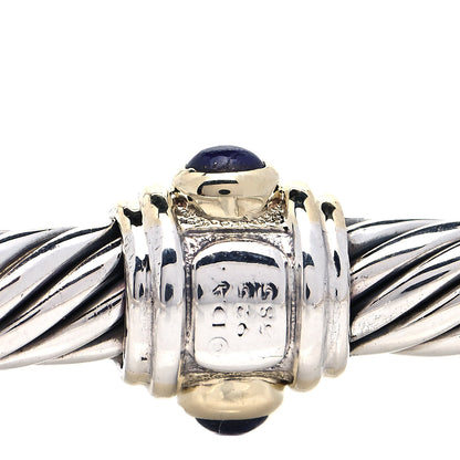 David Yurman Sterling Silver 14K Yellow Gold Blue Topaz Lapis Lazuli 5mm Cable Renaissance Station Bracelet 4 of 5