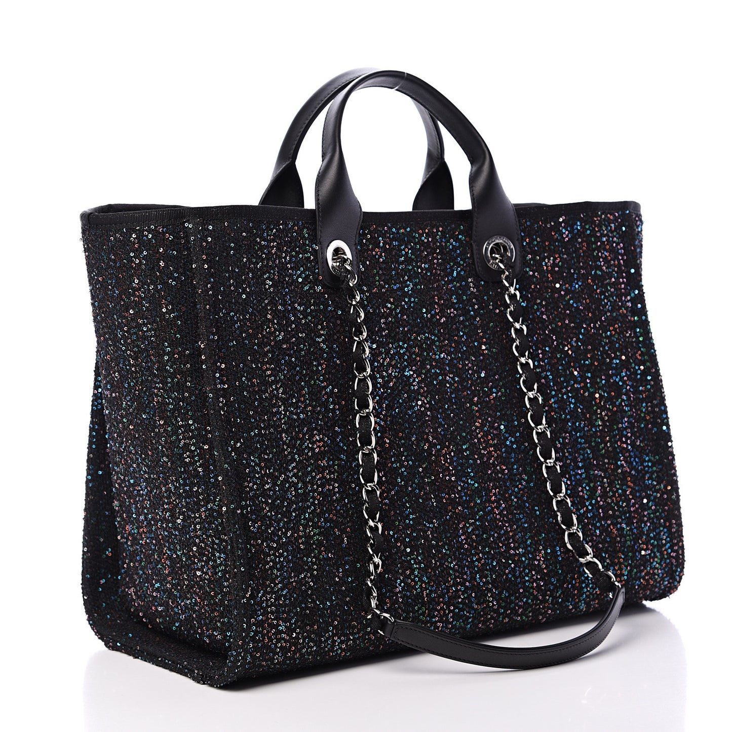 Viscose Sequins Medium Deauville Tote Black