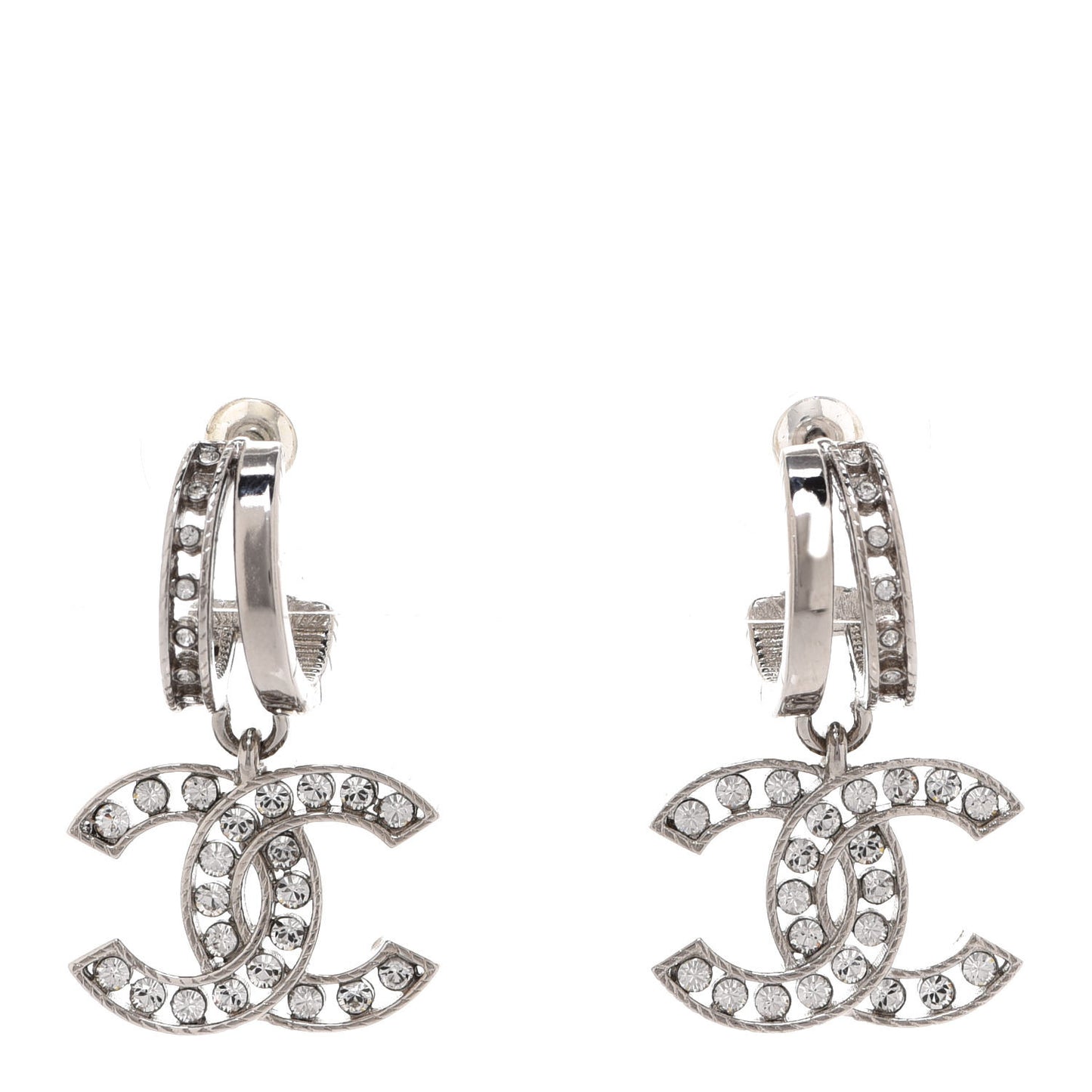 Crystal CC Drop Earrings Silver