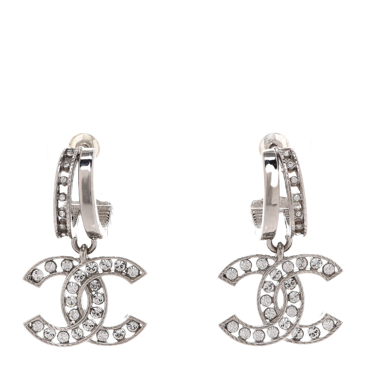 Chanel Crystal CC Drop Earrings Silver 1 of 5