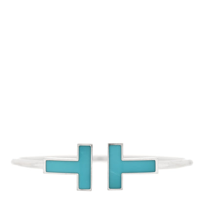 Tiffany 18K White Gold Turquoise Wide T Wire Bracelet 1 of 4