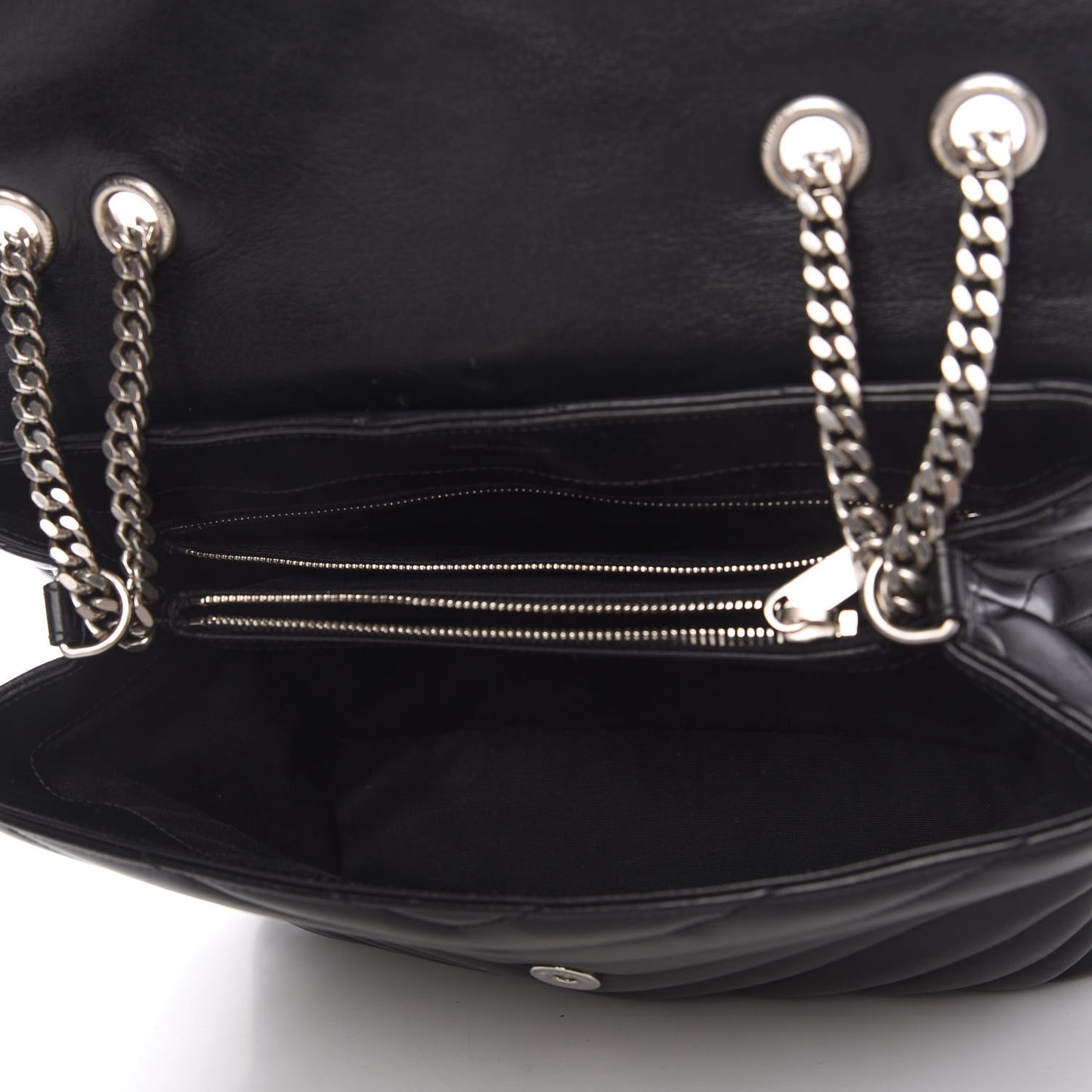 Calfskin Y Quilted Monogram Medium Loulou Chain Satchel Black