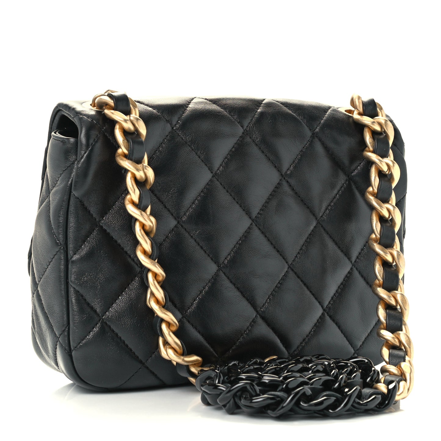 Lambskin Quilted Small Lacquered Chain Flap Black
