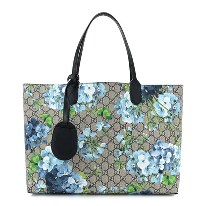 Gucci GG Supreme Monogram Blooms Medium Reversible Tote Beige Blue Navy 1 of 22