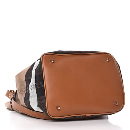 Burberry Grainy Calfskin Canvas Mega Check Medium Ashby Tassel Hobo Saddle Brown 4 of 12