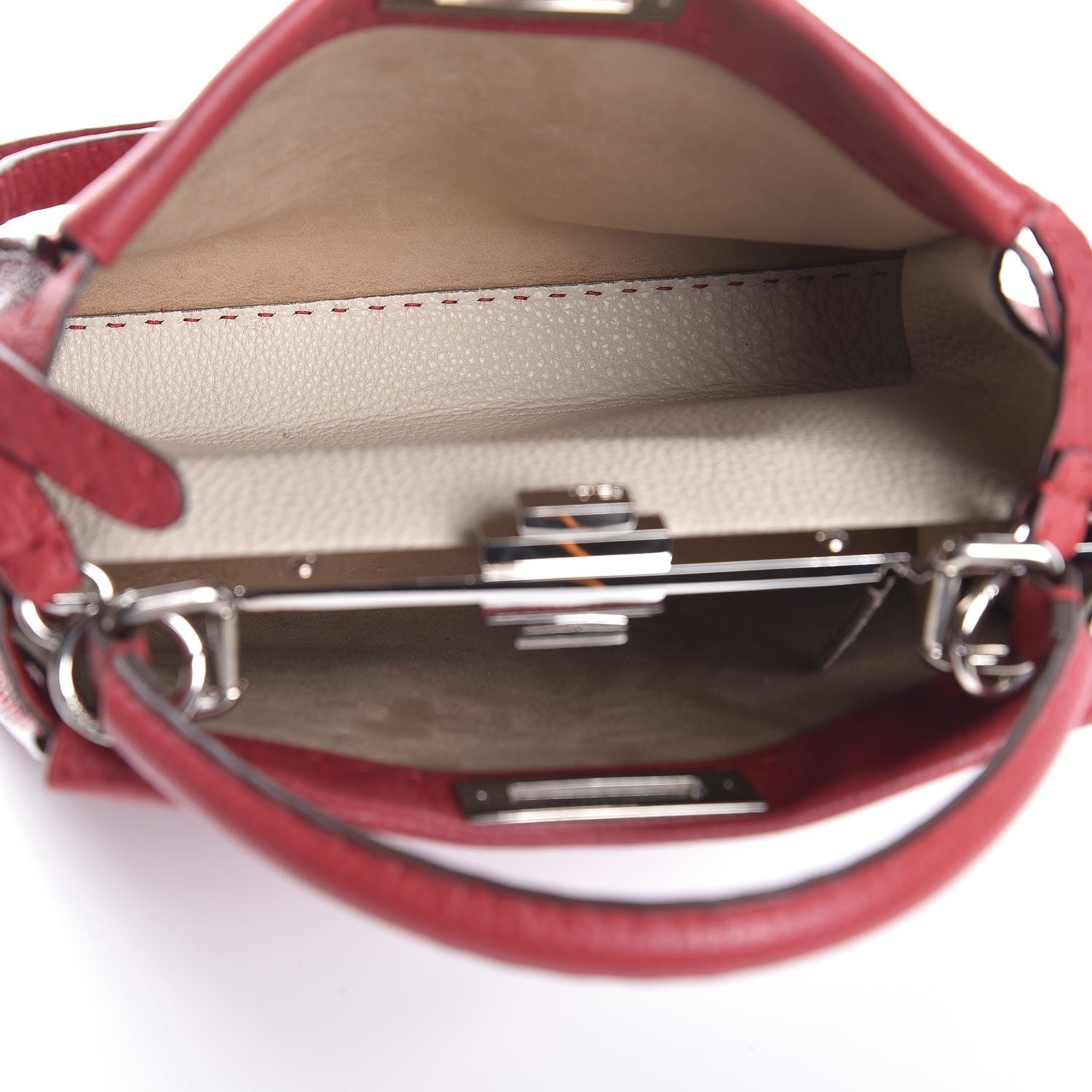 Fendi Cuoio Romano Selleria Bi-Color Medium Peekaboo Iconic Satchel Rosso Latte 7 of 9