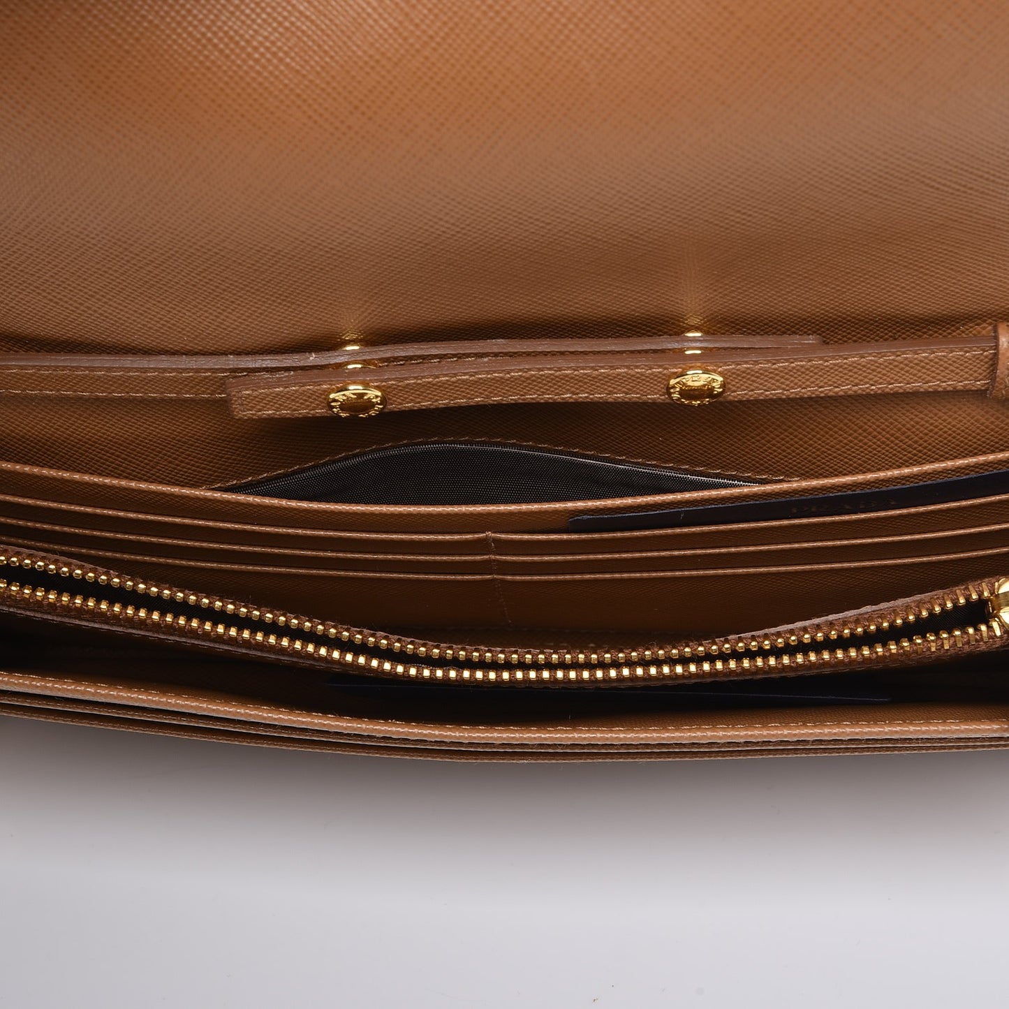 Saffiano Metal Chain Wallet Caramel