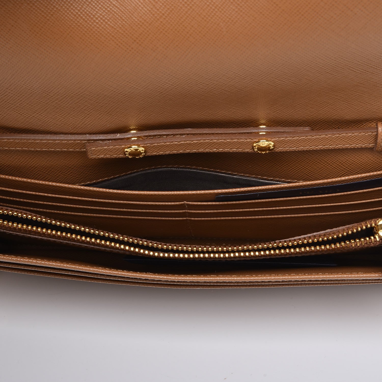 Prada Saffiano Metal Chain Wallet Caramel 5 of 7