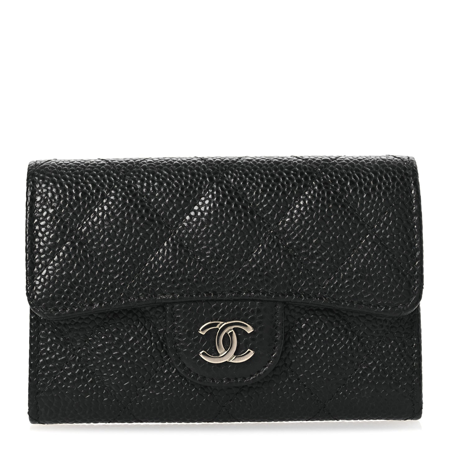Caviar Quilted Flap Card Holder Wallet Black
