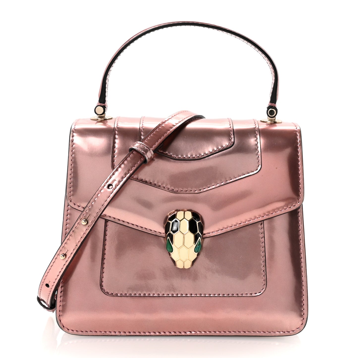 Metallic Calfskin Serpenti Forever Top Handle Rose Quartz