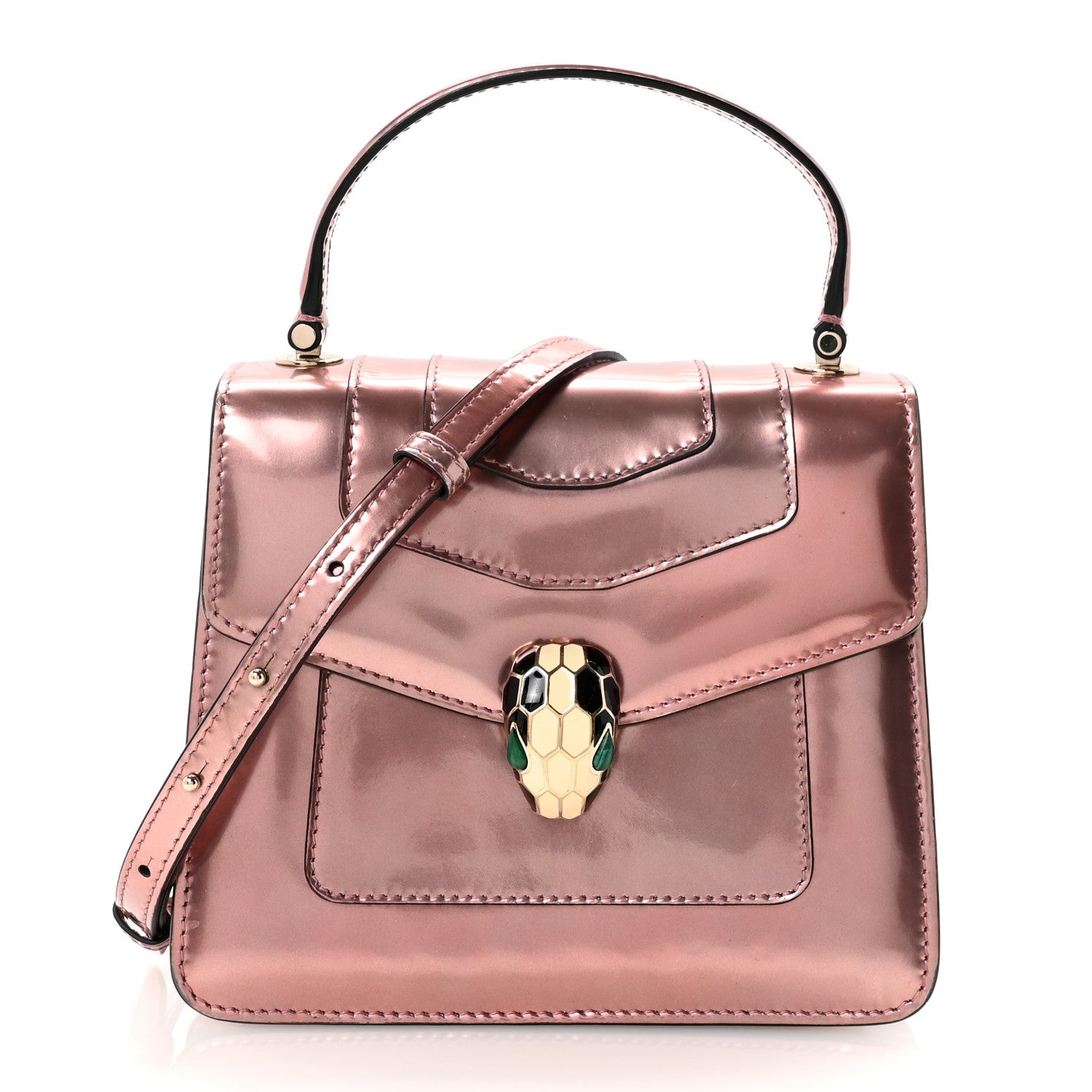 Bulgari Metallic Calfskin Serpenti Forever Top Handle Rose Quartz 1 of 9