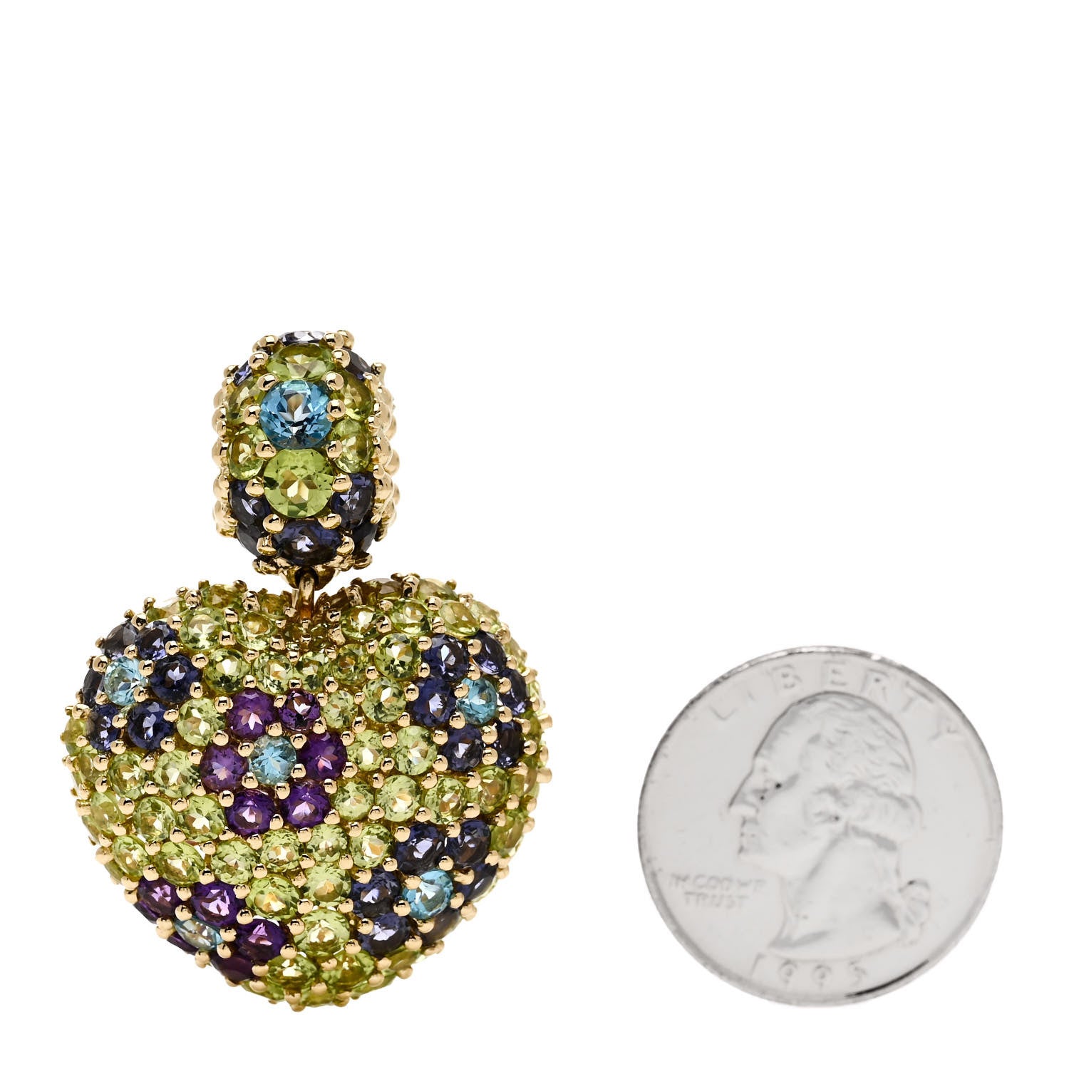 Pasquale Bruni 18K Yellow Gold Peridot Amethyst Blue Topaz Iolite Flower Heart Enhancer Pendant 2 of 3