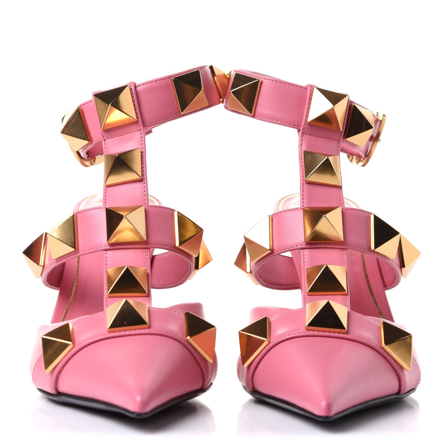 Calfskin Roman Stud Ankle Strap 80mm Pumps 36.5 Flamingo Pink