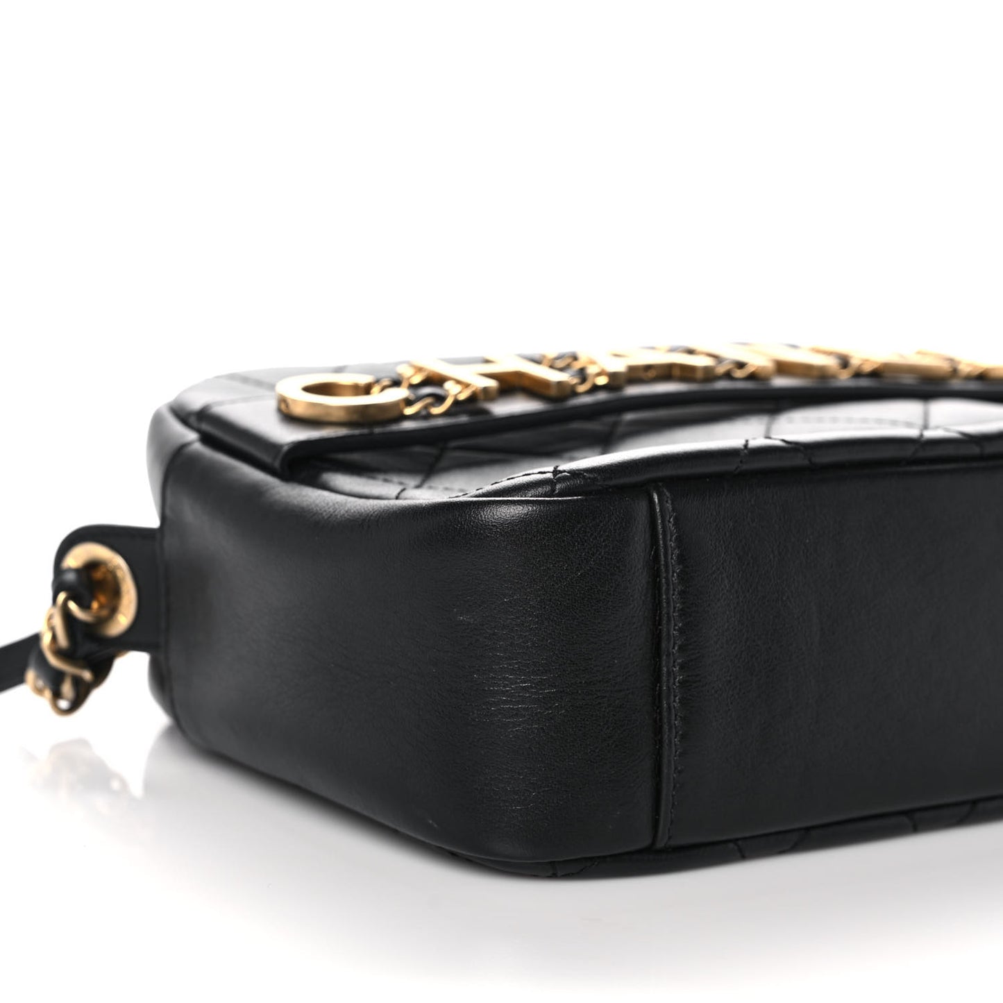 Calfskin Quilted Enchained Camera Case Bag Black
