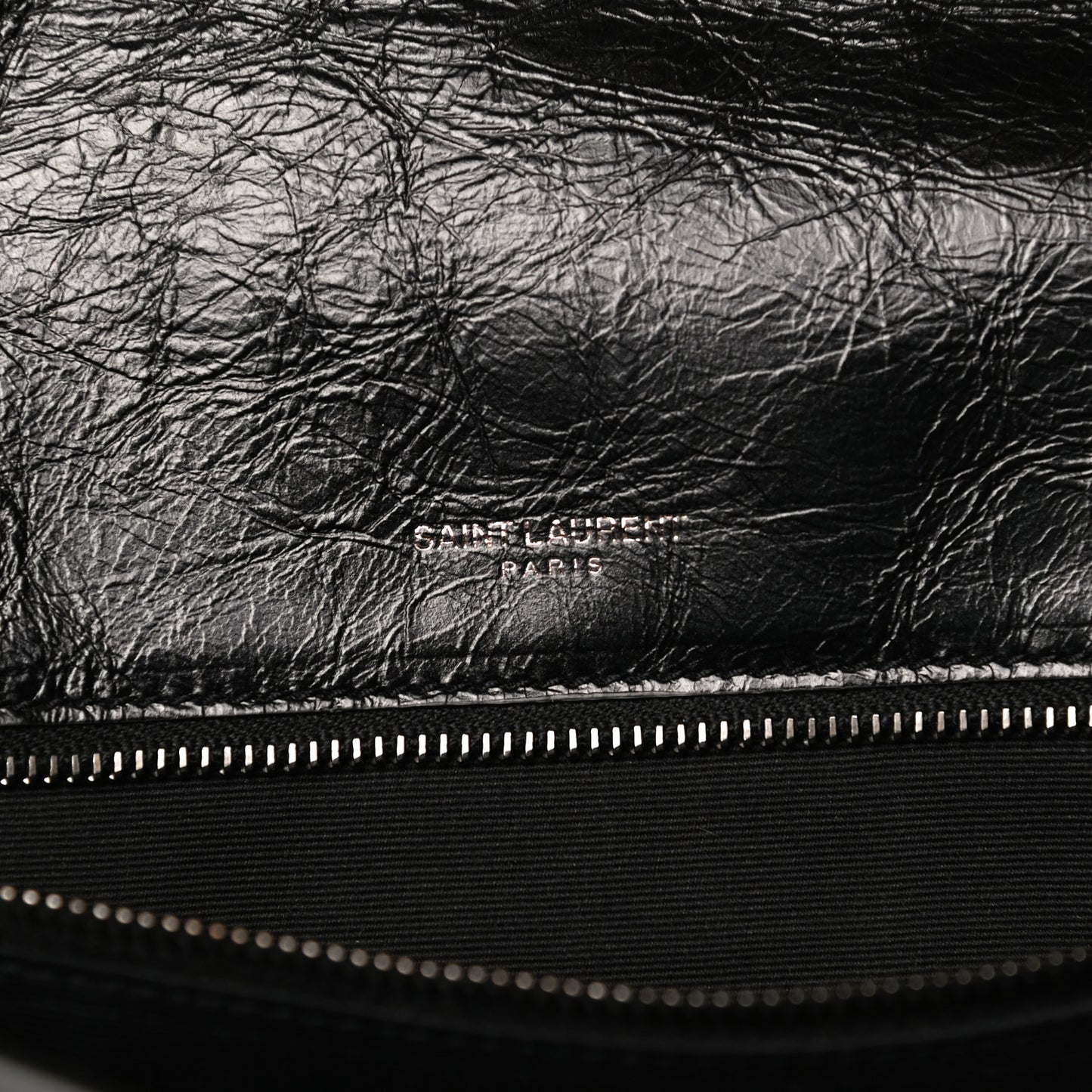Crinkled Calfskin Matelasse Monogram Large Niki Chain Satchel Black