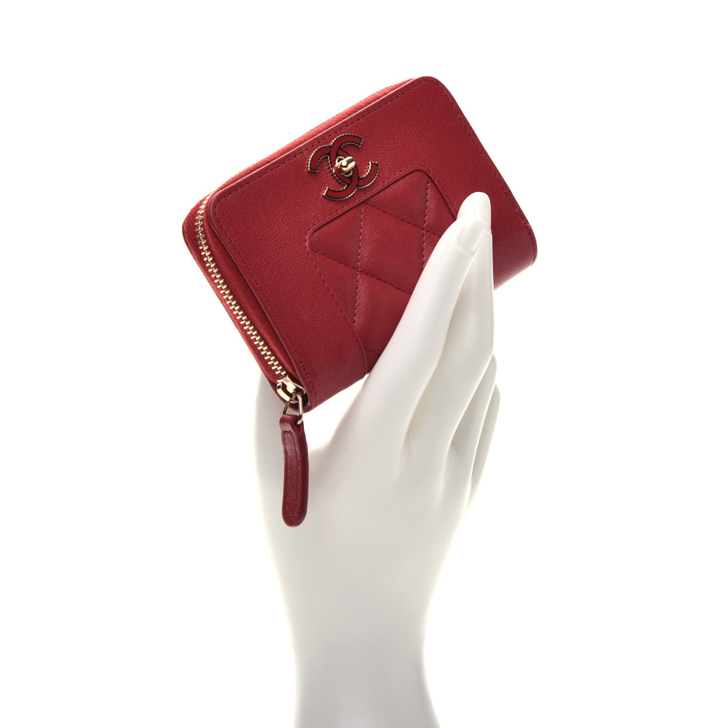 Chanel Sheepskin Quilted Mademoiselle Vintage Zip Coin Purse Red 2 of 8