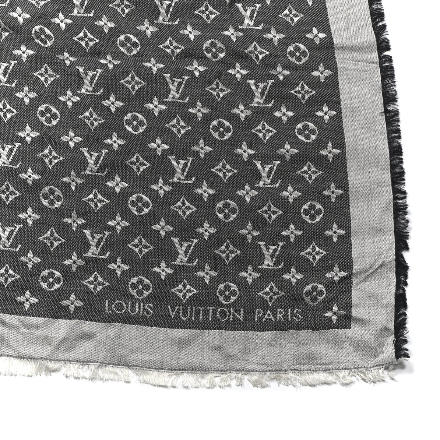 Silk Wool Monogram Denim Shawl Black