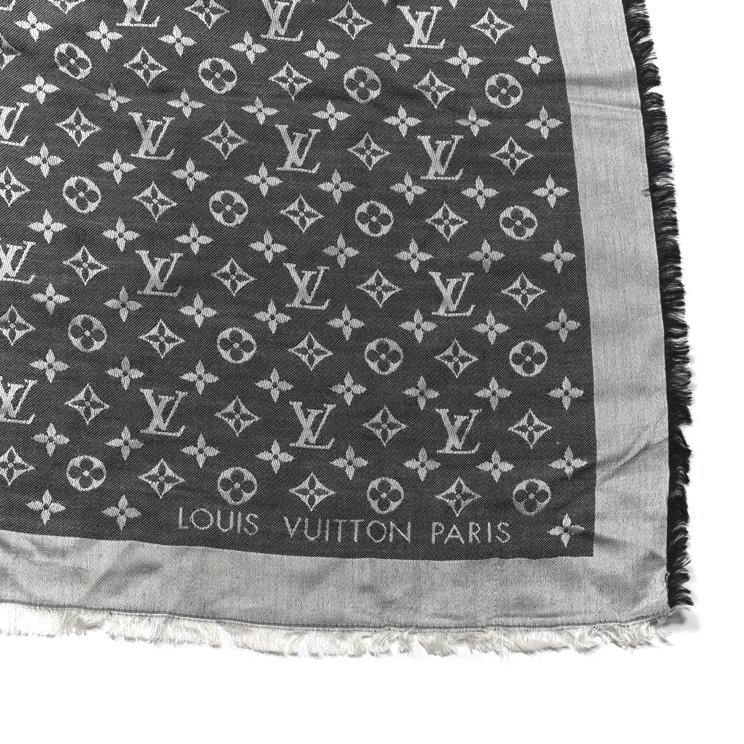 Louis Vuitton Silk Wool Monogram Denim Shawl Black 2 of 4