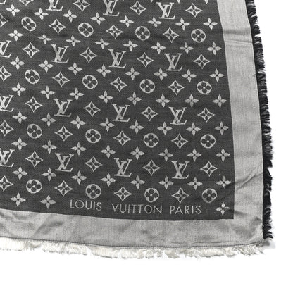 Louis Vuitton Silk Wool Monogram Denim Shawl Black 2 of 4