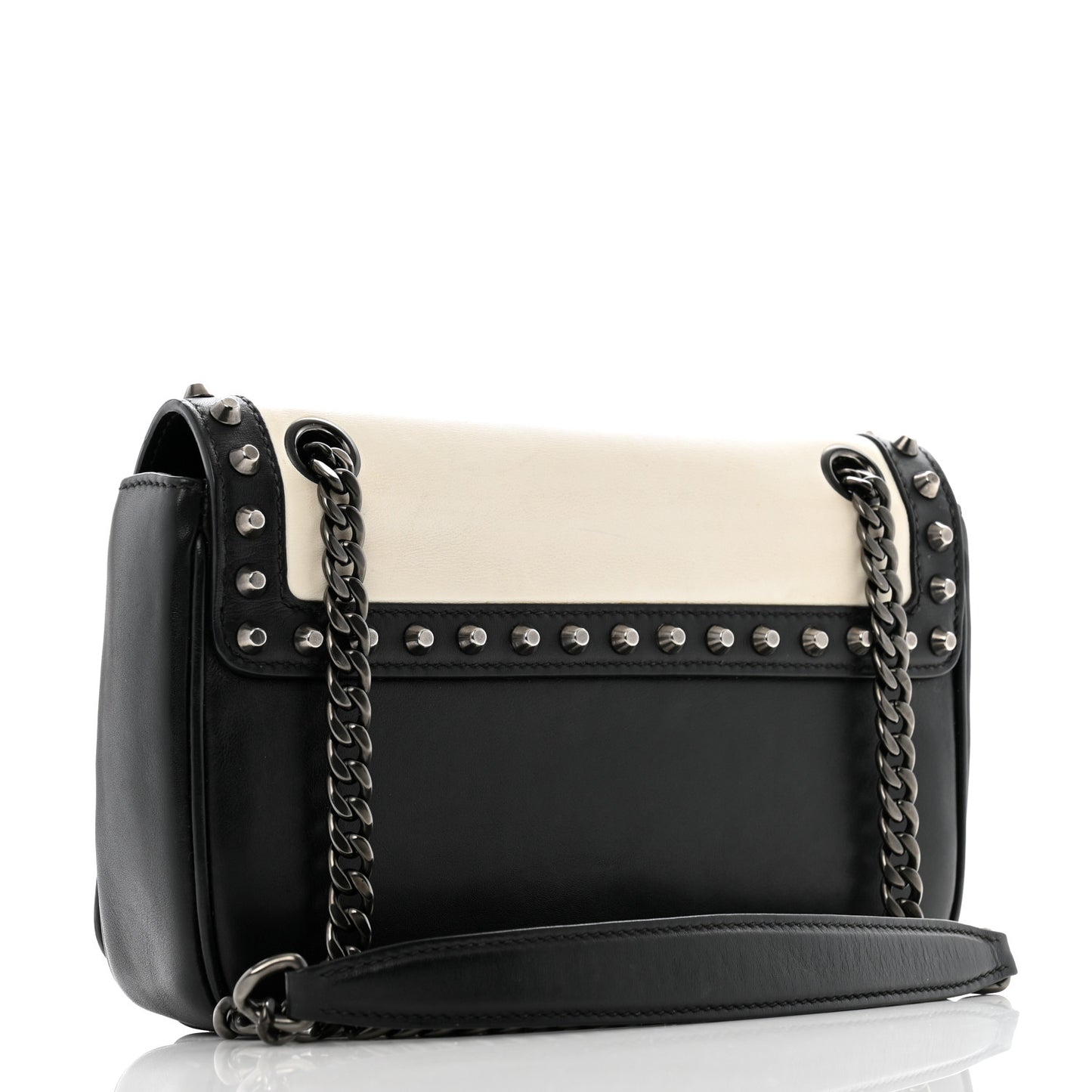 Glace Calfskin Studded Crossbody White Black