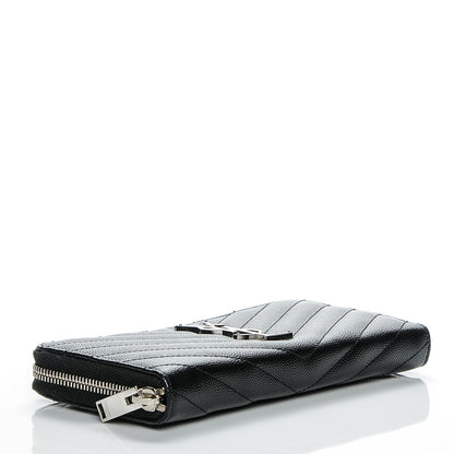 Saint Laurent Grain De Poudre Matelasse Chevron Monogram Zip Around Wallet Black 10 of 12
