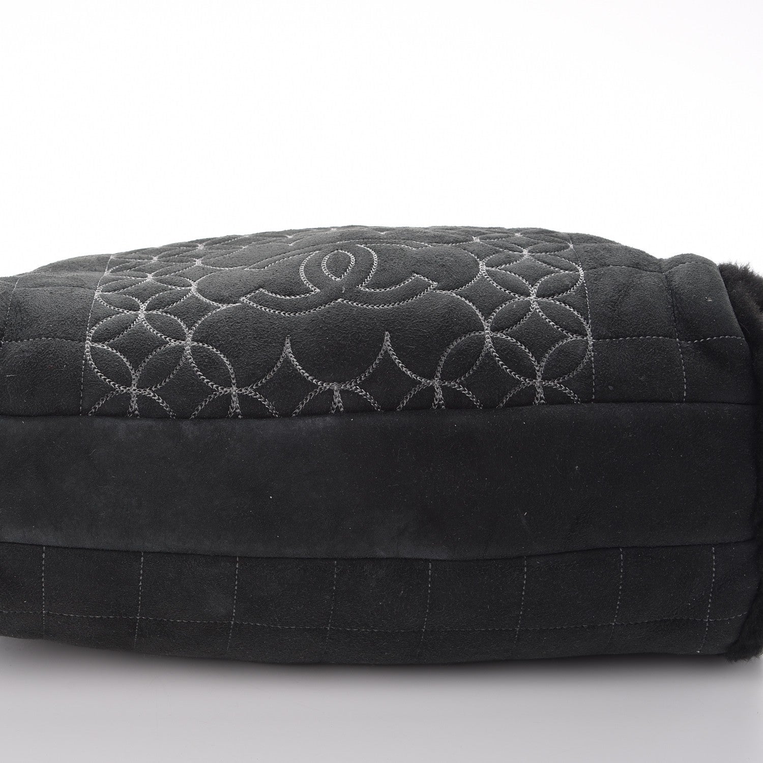 Chanel Shearling Suede Stiched CC Tote Black 11 of 11