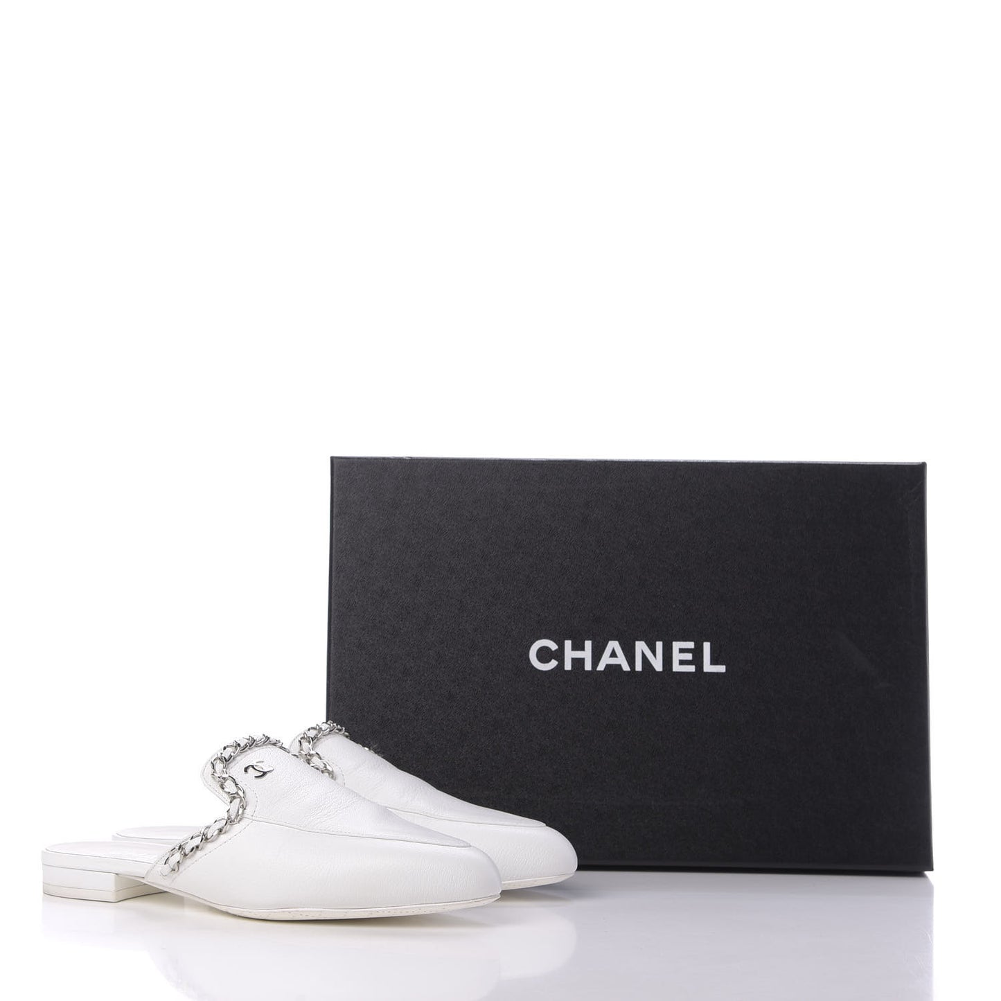 Goatskin Chain CC Mules 35.5 White