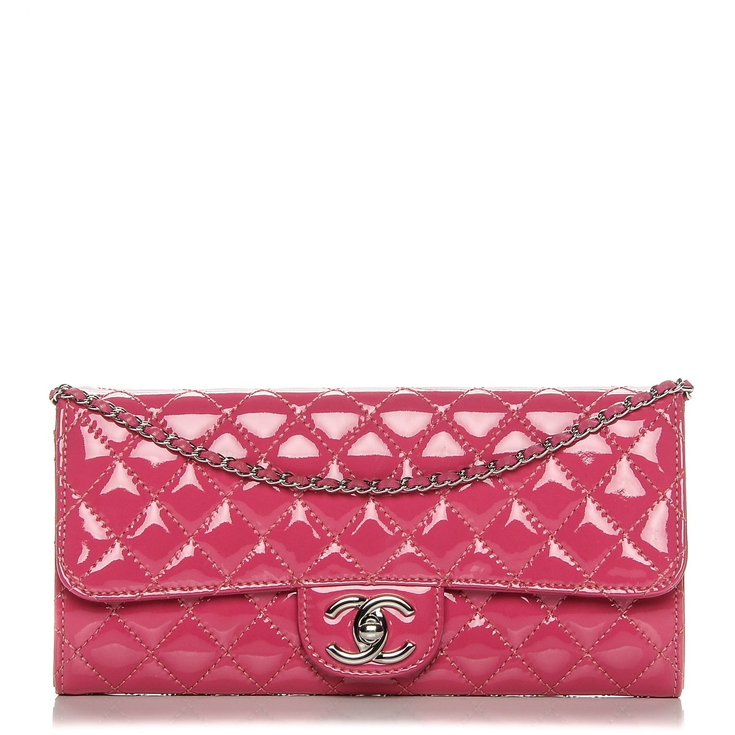 Patent Quilted Clutch Chain Flap Fuchsia