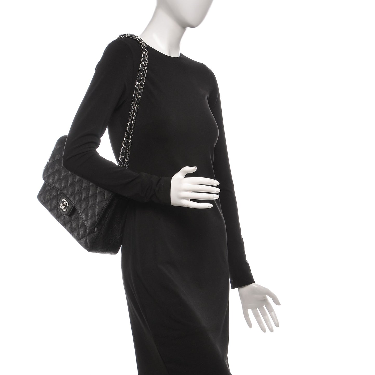 Caviar Quilted Jumbo Double Flap Black