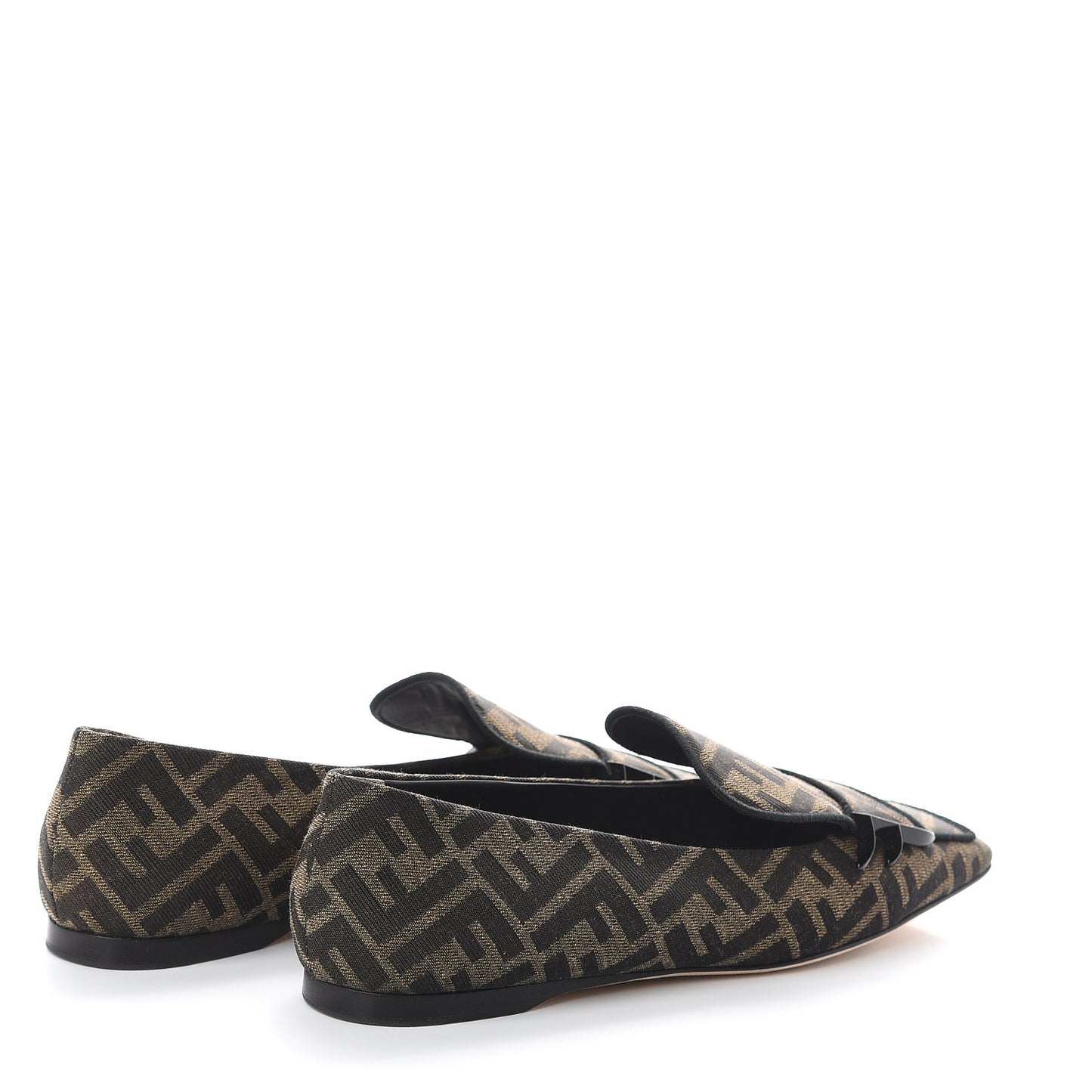Jacquard FFreedom Square Toe Loafers 38.5 Tobacco
