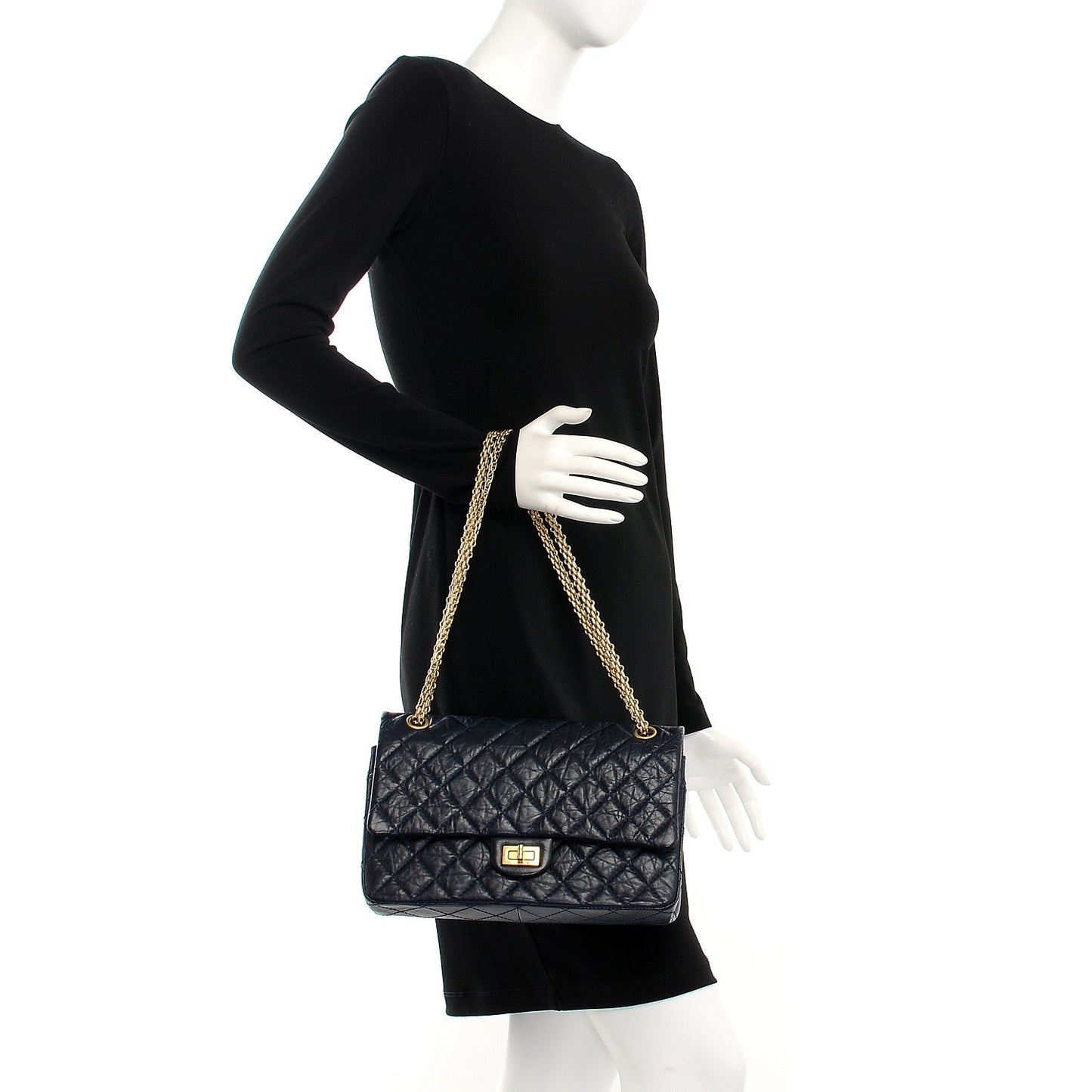 Aged Calfskin Quilted 2.55 Reissue 226 Flap Navy Blue