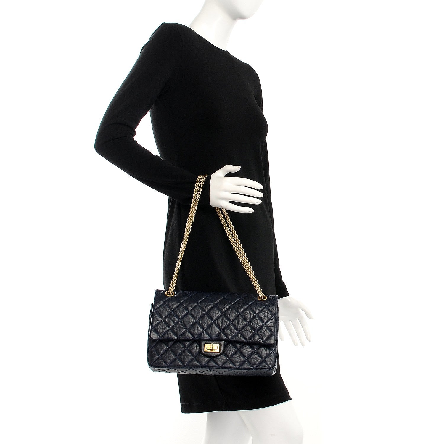 Chanel Aged Calfskin Quilted 2.55 Reissue 226 Flap Navy Blue 2 of 7