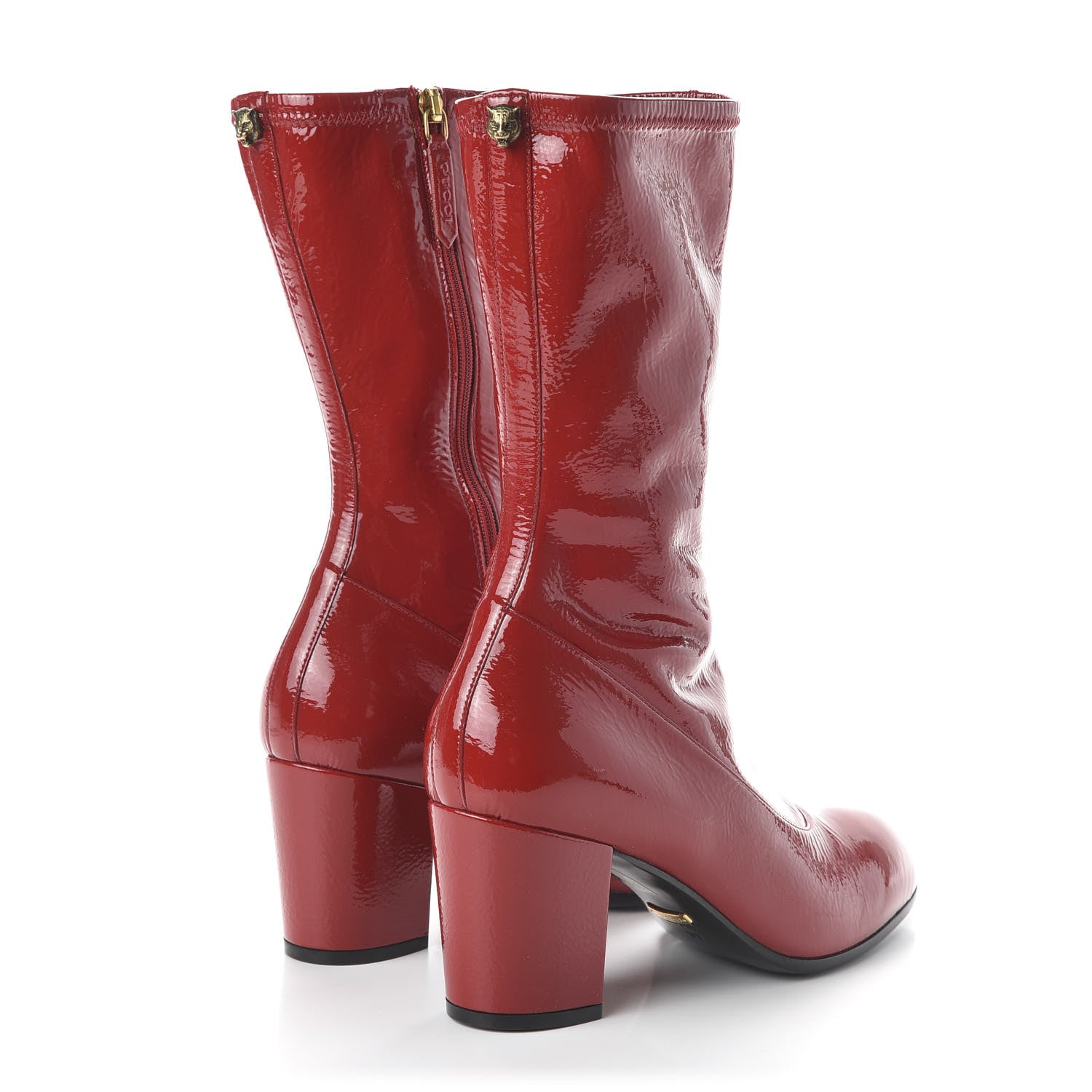 Gucci Patent Calfskin Stretch Boots 39 Hibiscus Red 4 of 8